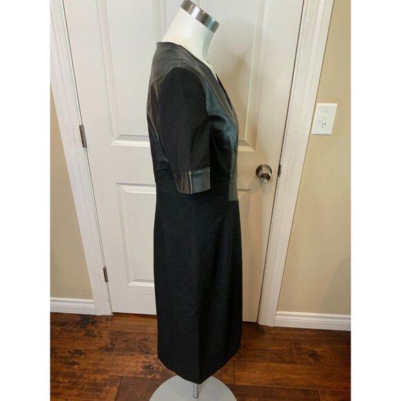 Karen Millen Black Structured Crepe & Faux Leather Contrast , Size 12, NWT! $342 - Picture 3 of 6